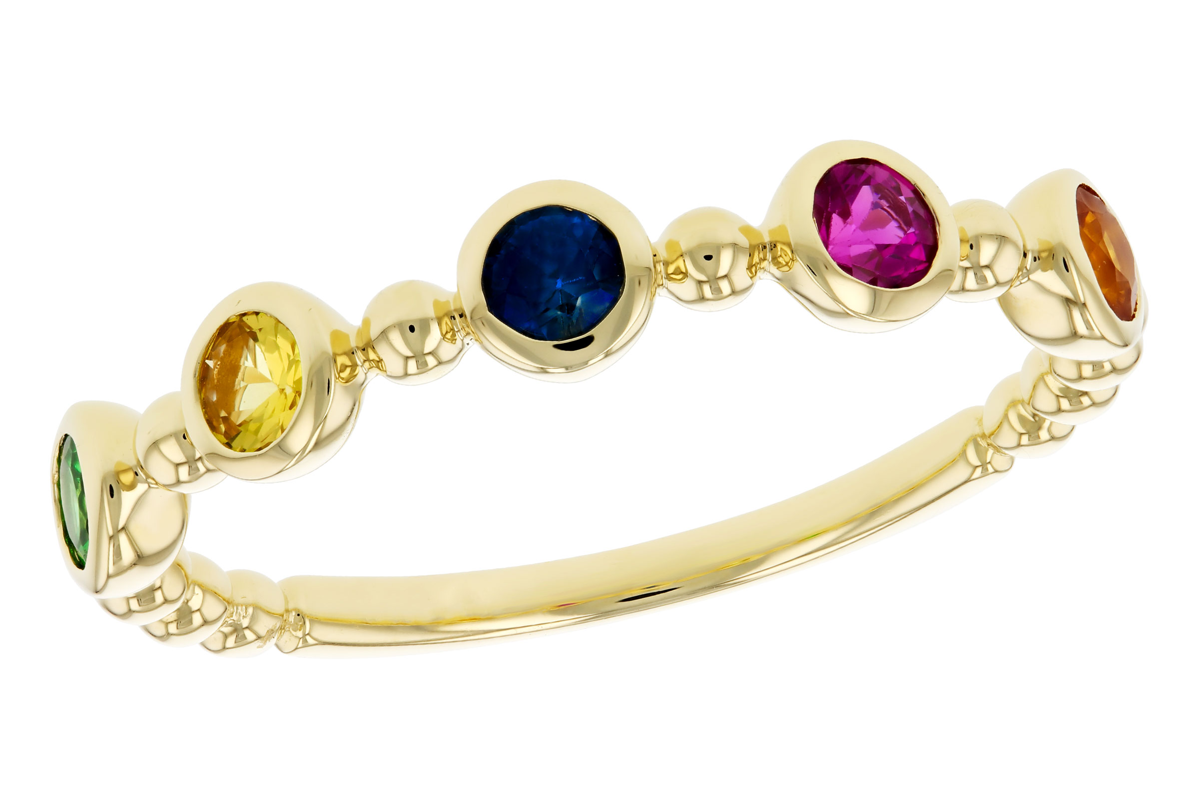 B303-45461: LDS WED RG .52 TW MULTI-COLOR SAPPH & GREEN GARNET